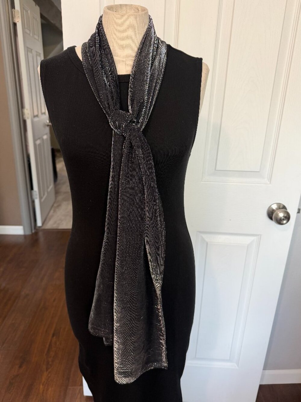 Cejon Black Silver Metallic Shimmer Scarf Wrap 70" x 18"